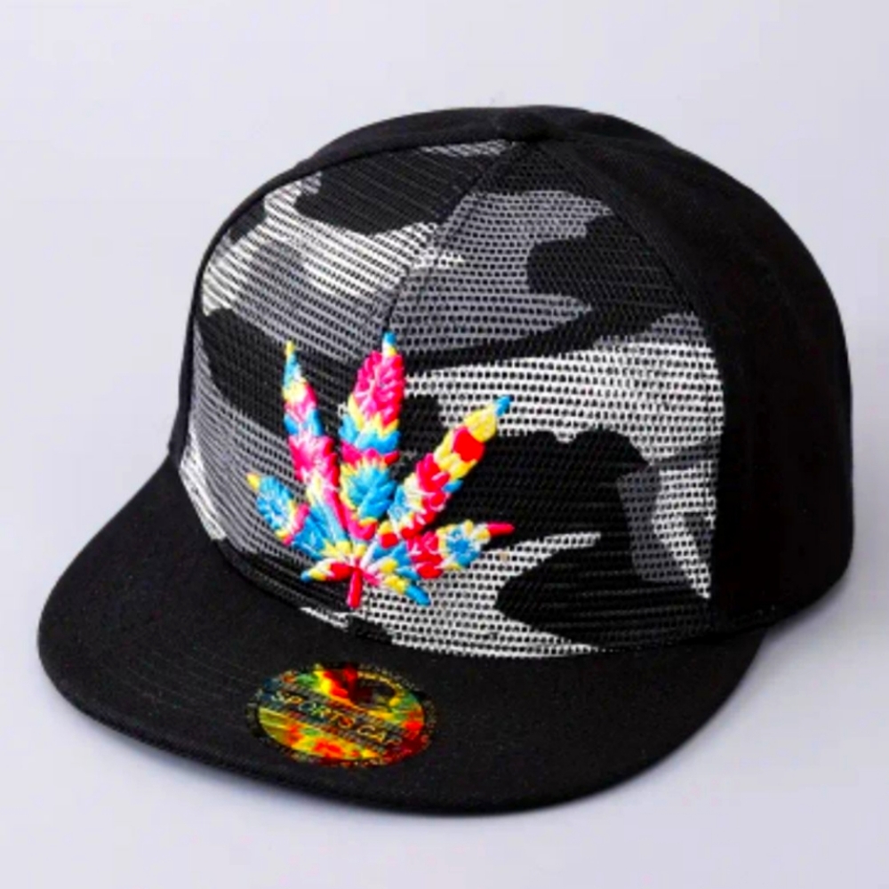 Stylish Embroidered Camo TieDye Pot Leaf 420 SnapBack Adjustable Unisex Hat
